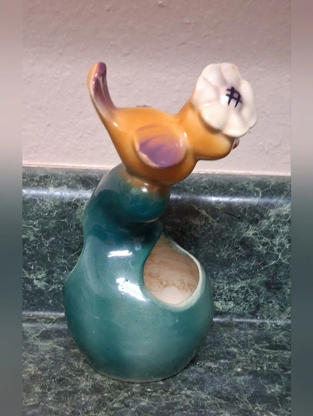 Vintage Pottery Bird Wearing Hat on a Gourd Anthropomorphic Succulent Planter